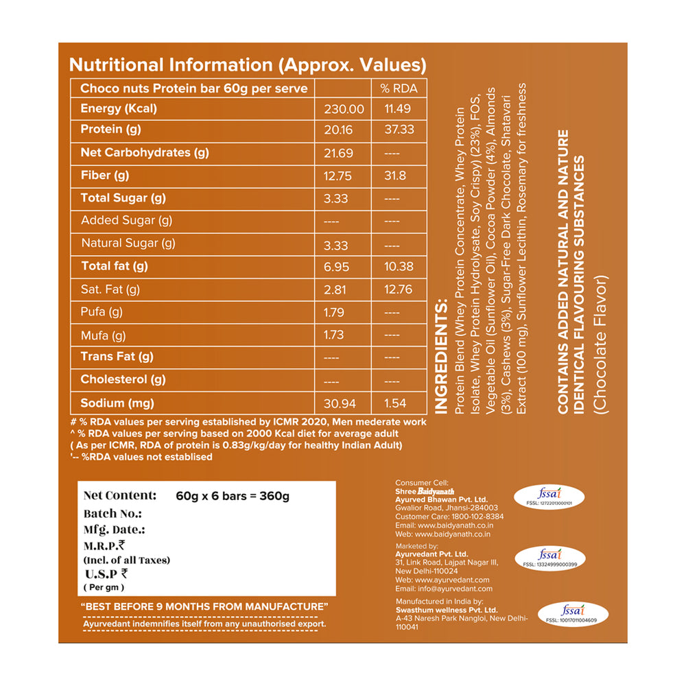 Choco Nuts Protein Bar – Shatavari for Muscle Repair (Pack of 6)
