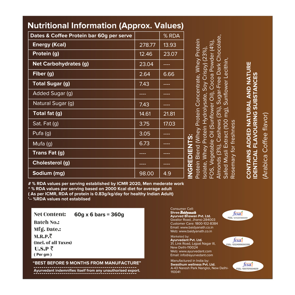 Dates & Coffee Protein Bars - No added Sugar - High protein